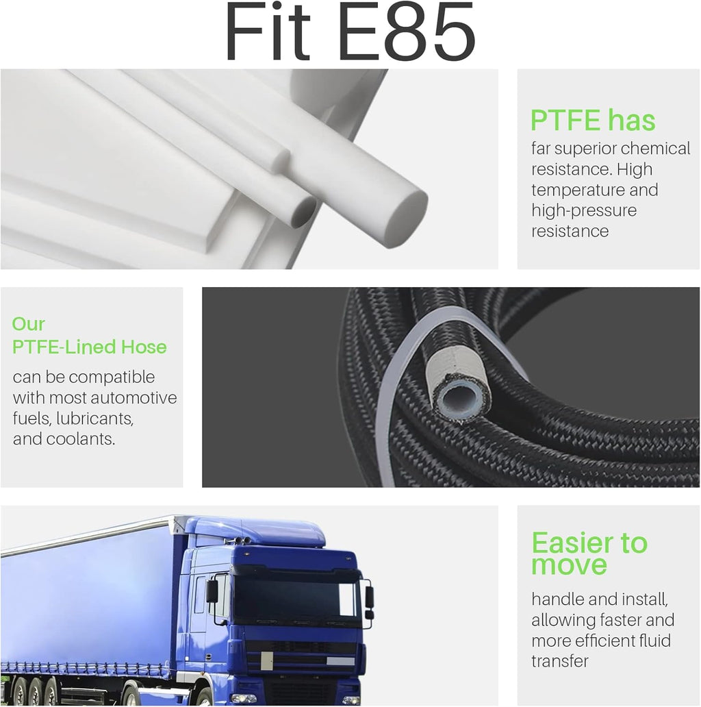 6AN PTFE E85 Braided Fuel Line Fitting Kit 10FT Transmission Oil Cooler Line Black Pack of 2 A2475