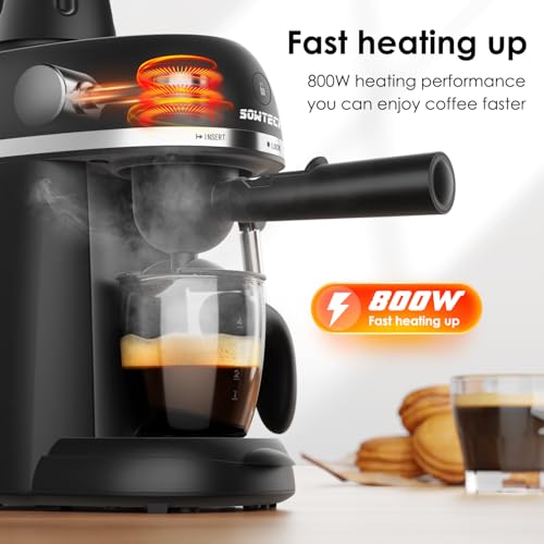 Black 3.5 Bar Espresso Cappuccino Machine with Milk Frother, 800W V83049