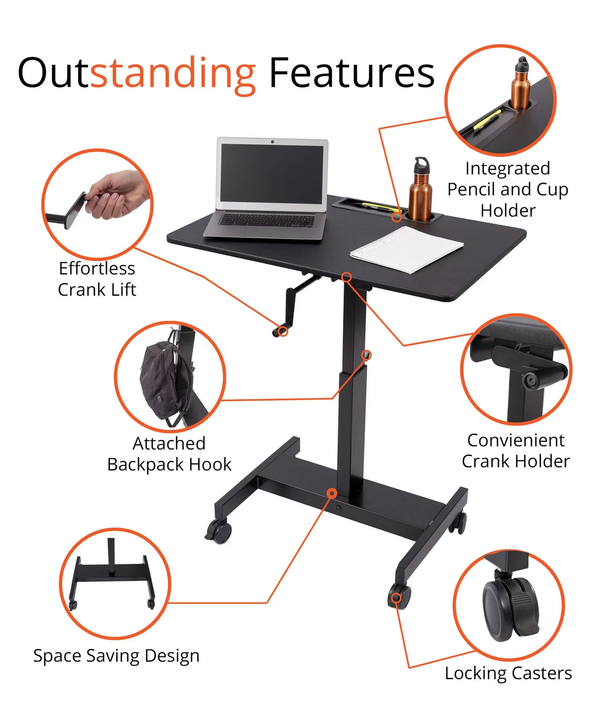 Adjustable Height Single Column Rolling Standing Desk G368
