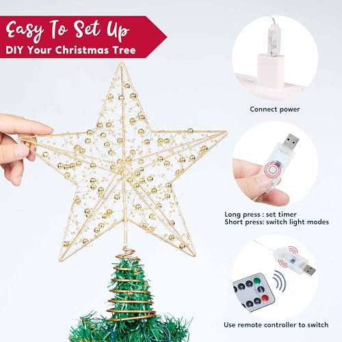 9.5inch Metal Beaded Star Tree Topper A9434