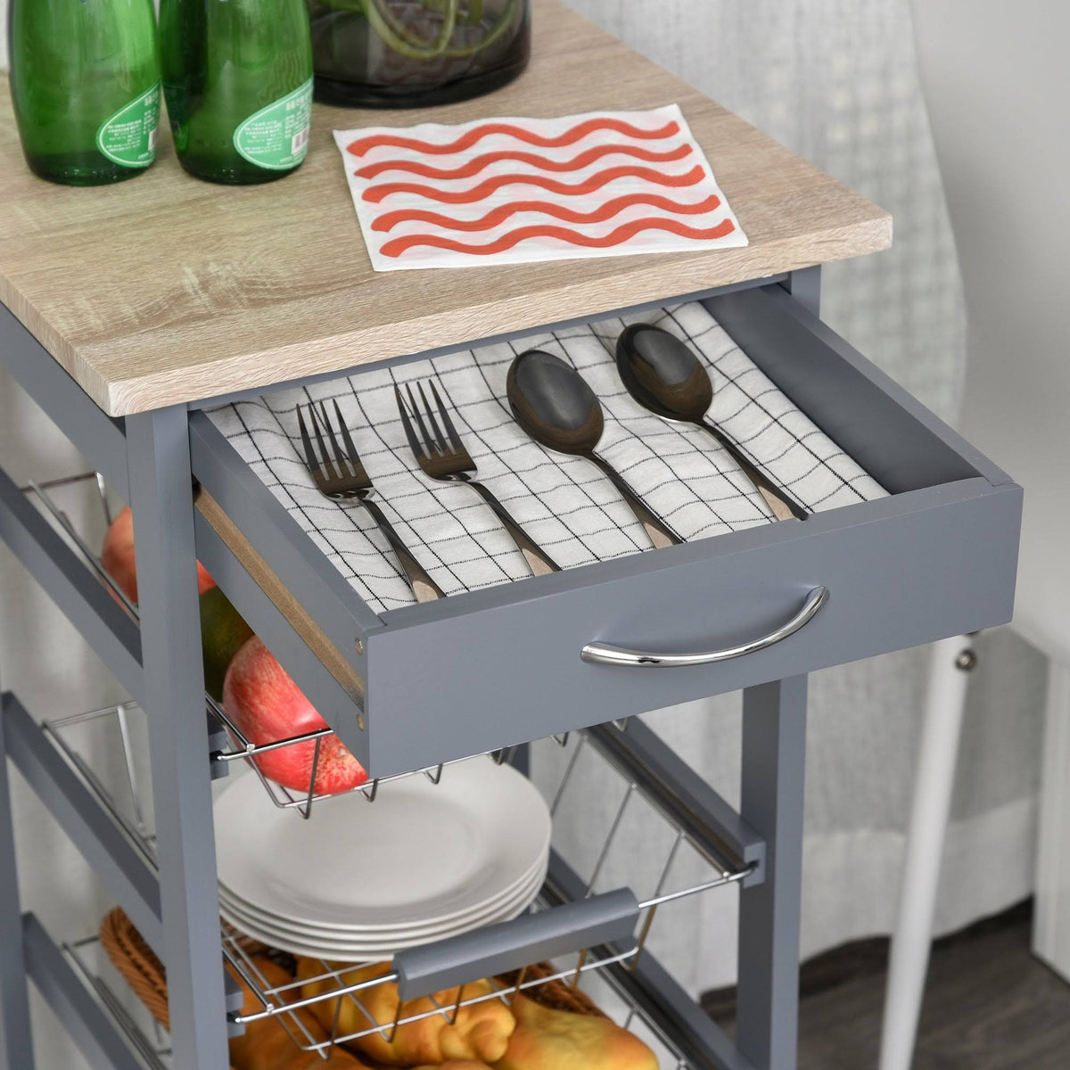 White Wooden Rolling Kitchen Storage Cart X838973
