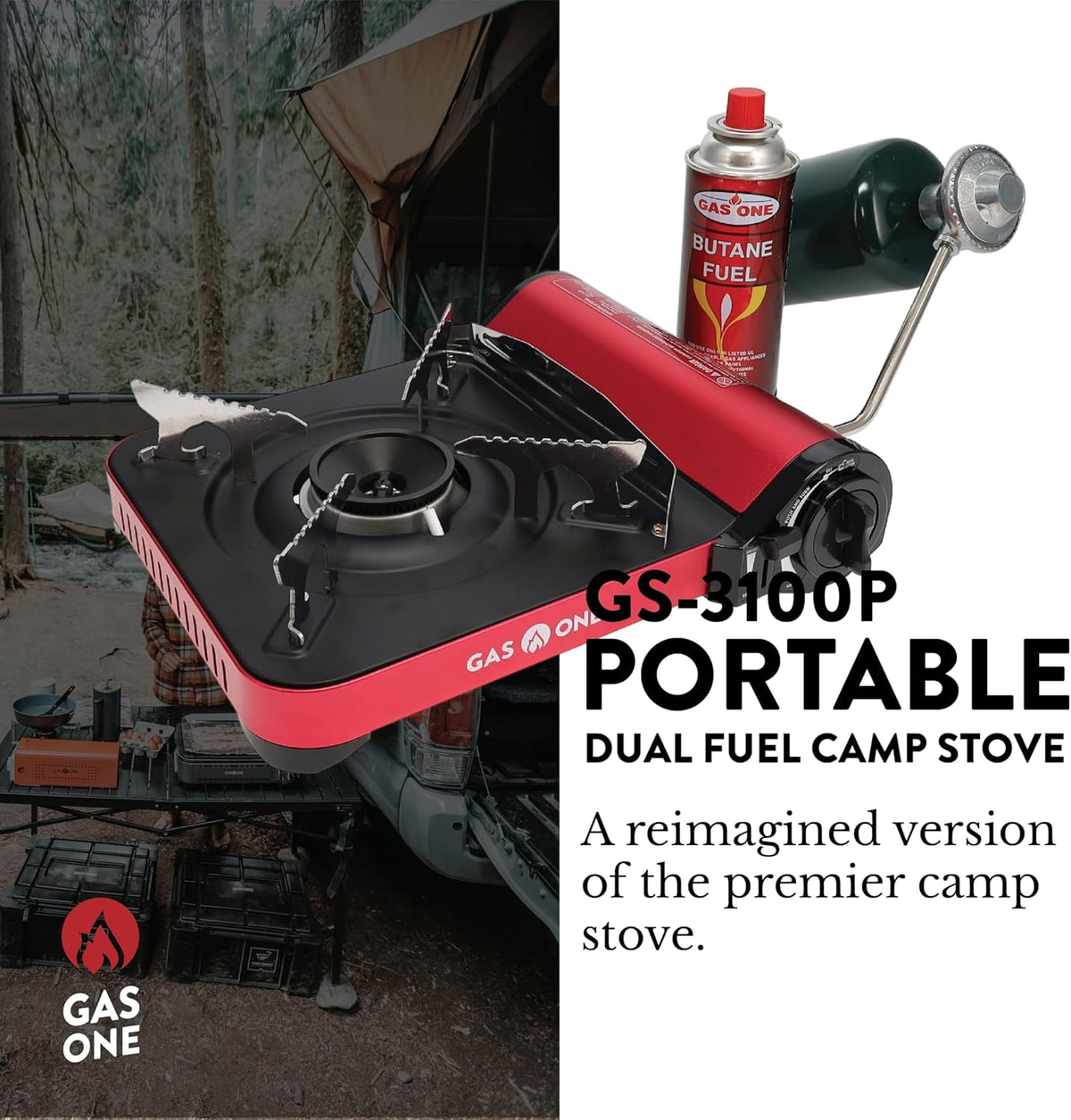 12,000 BTU Propane or Butane Portable Dual Fuel Camping Stove with Carrying Case A60945