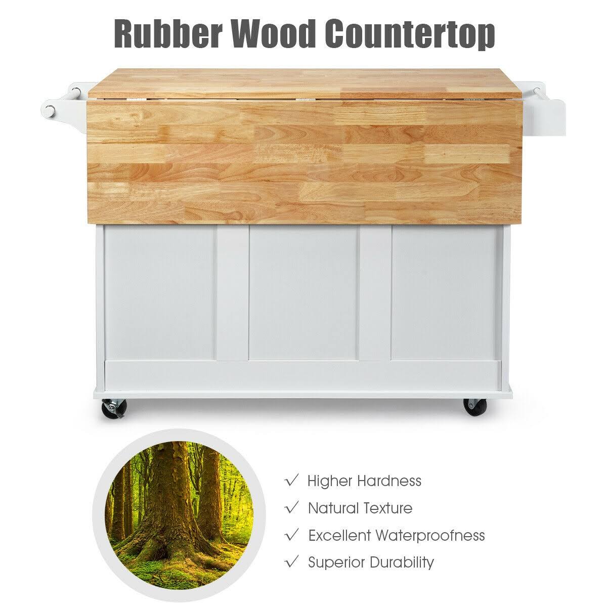 White Drop-Leaf Kitchen Island Cart T304