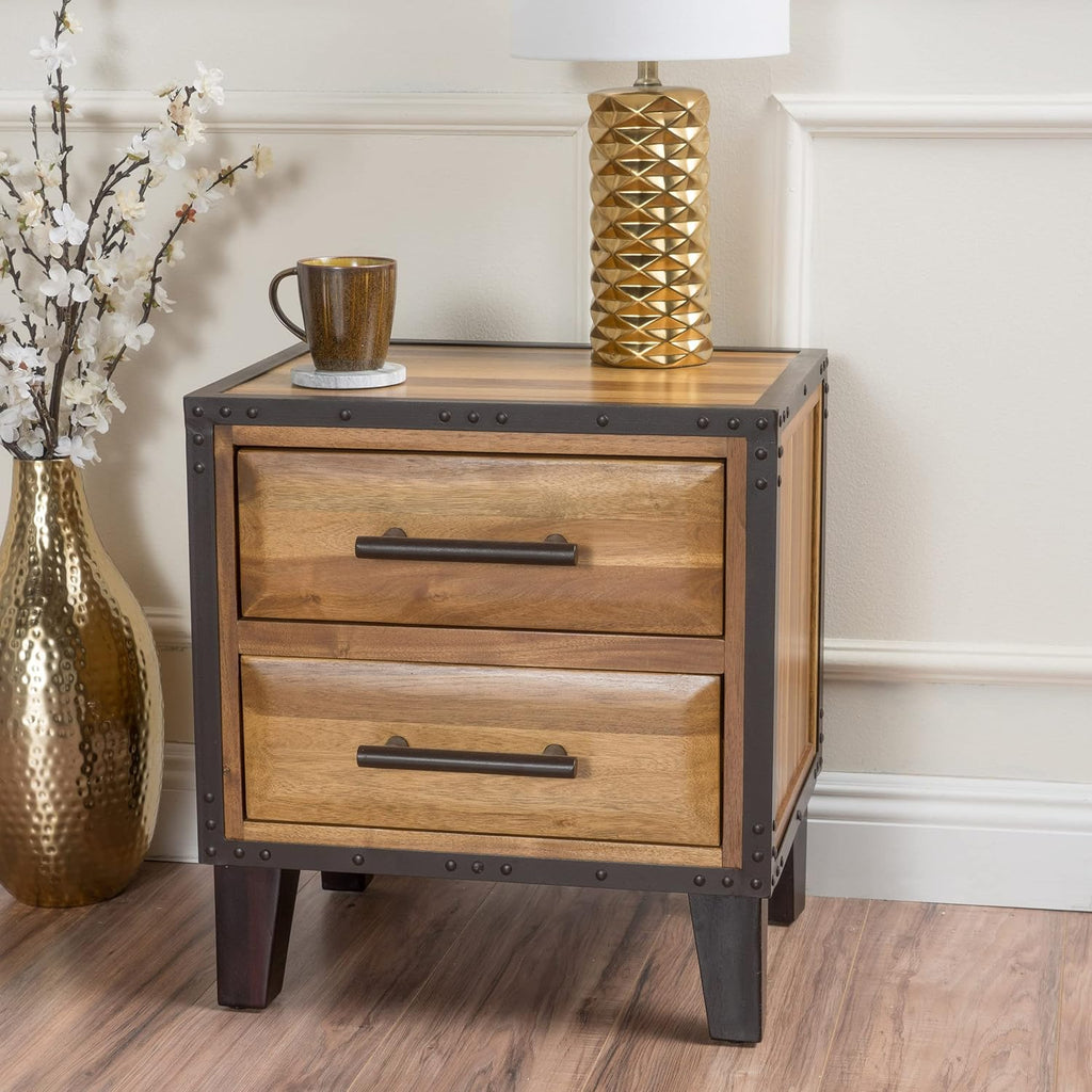Acacia Wood Two Drawer Night Stand C80543
