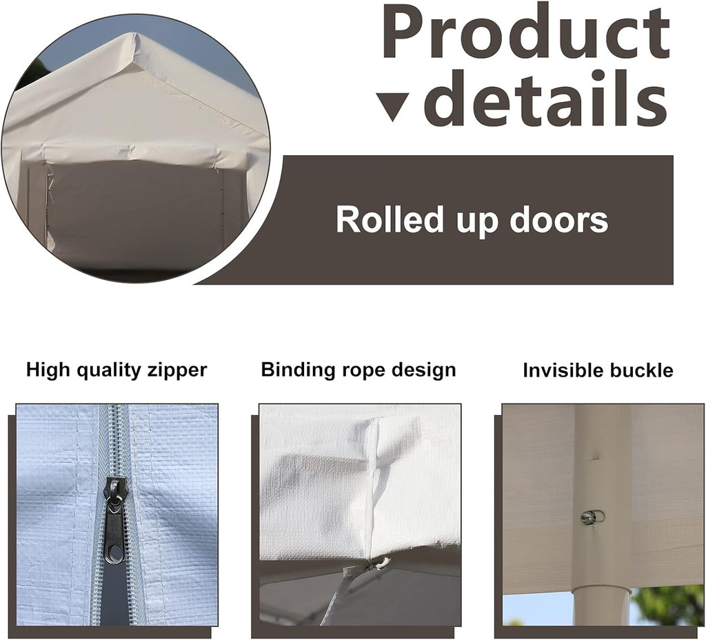 10x20 ft Heavy Duty Carport Car Canopy with Removable Sidewalls and Doors G4467