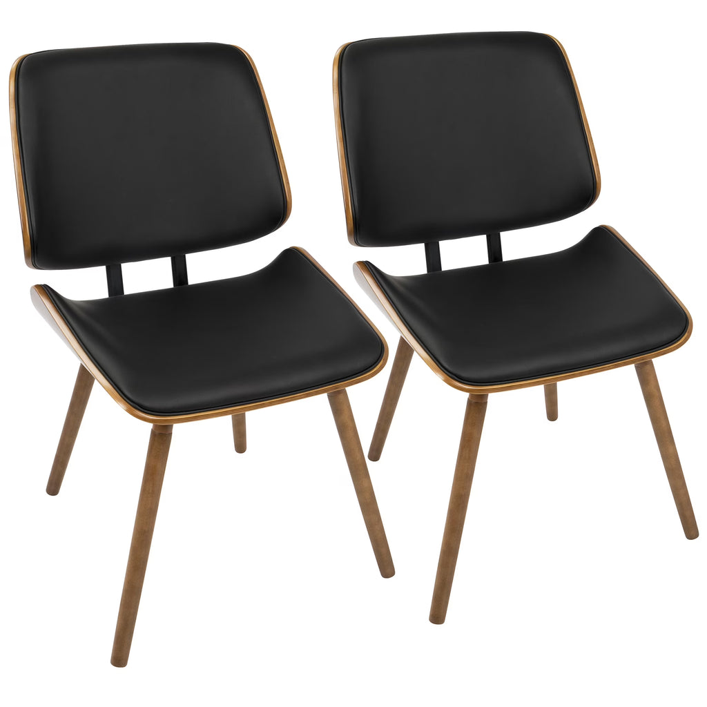 Walnut Black Faux Leather Dining/Accent Chair Set of 2 I7922