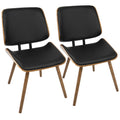 Walnut Black Faux Leather Dining/Accent Chair Set of 2 I7922