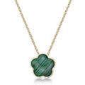 Green Malachite Five Petal Flower Pendant Necklace in 925 Sterling Silver with Yellow Gold Plating on 18 Inch Chain with Spring Ring L285