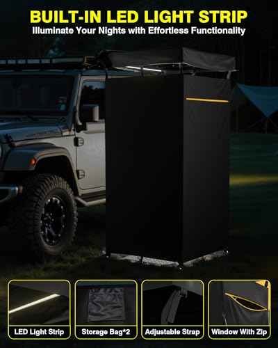 Shower Tent with Roof Rack, Foldable Floor Mat, LED Light Strip, 3.3ft*3.3ft*5.5ft Y85292