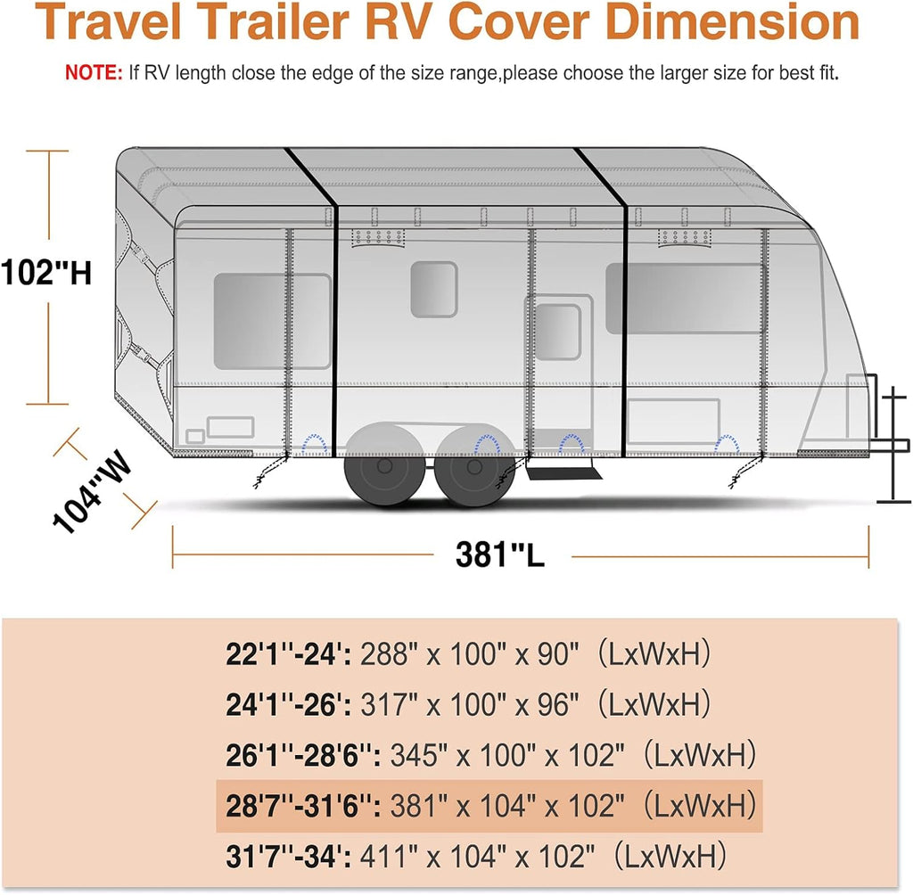 Waterproof Travel Trailer RV Cover with 4 Gutter Spout Covers H677