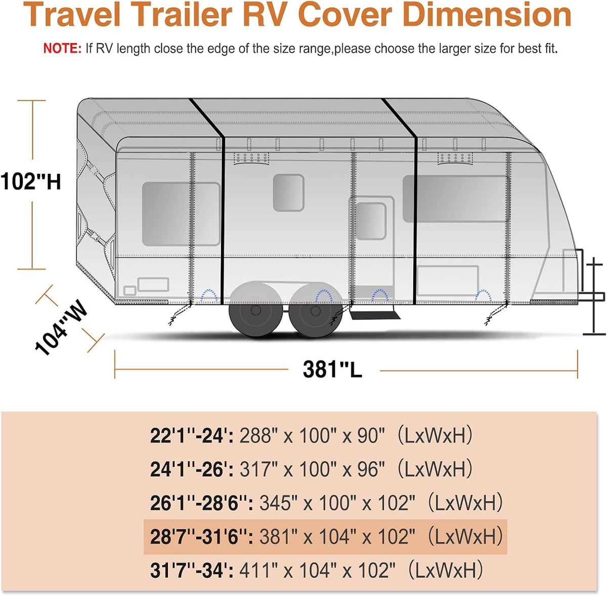Waterproof Travel Trailer RV Cover with 4 Gutter Spout Covers H677