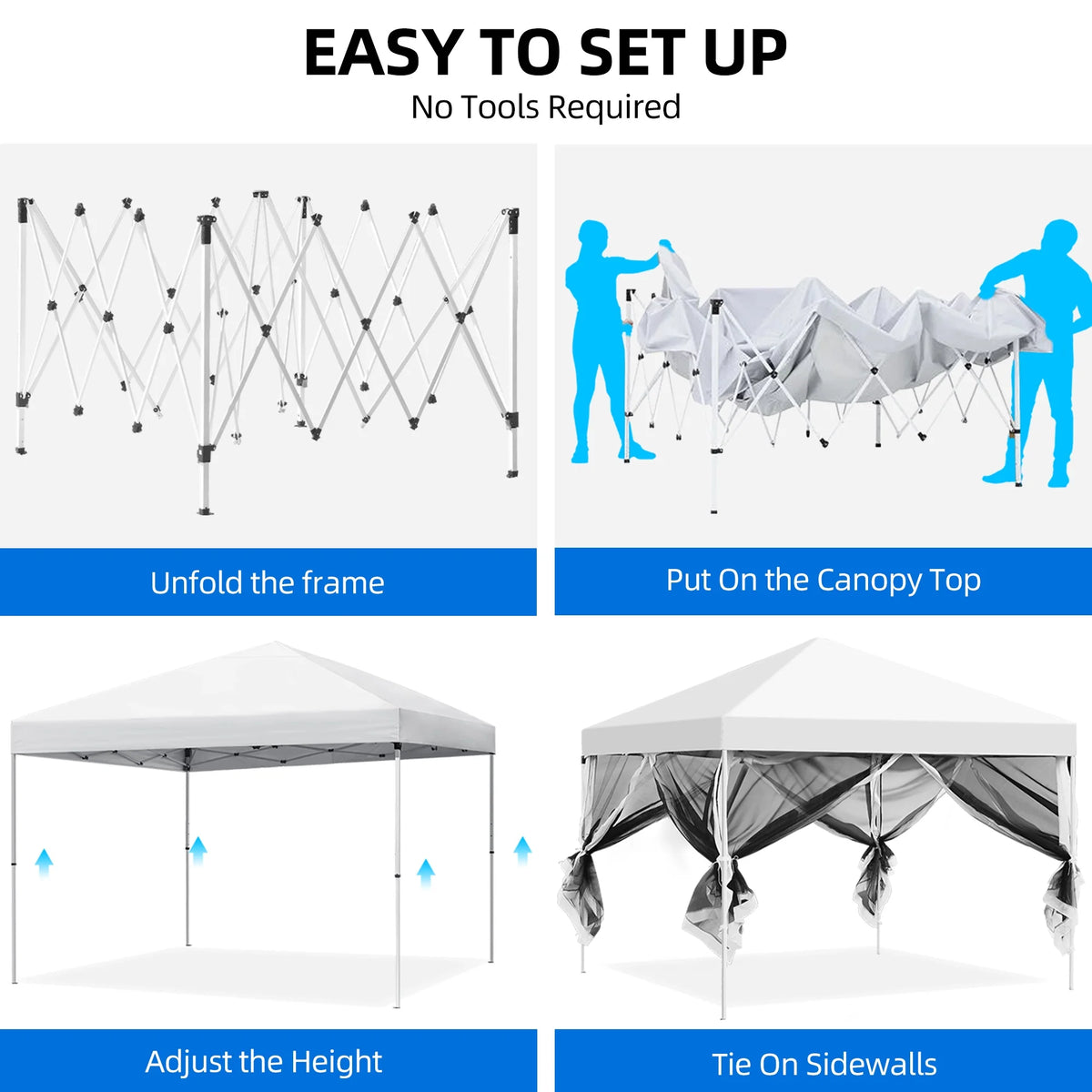 10x10 ft Pop Up Canopy Tent with Netting Mesh Sidewalls and Carry Bag Q240109