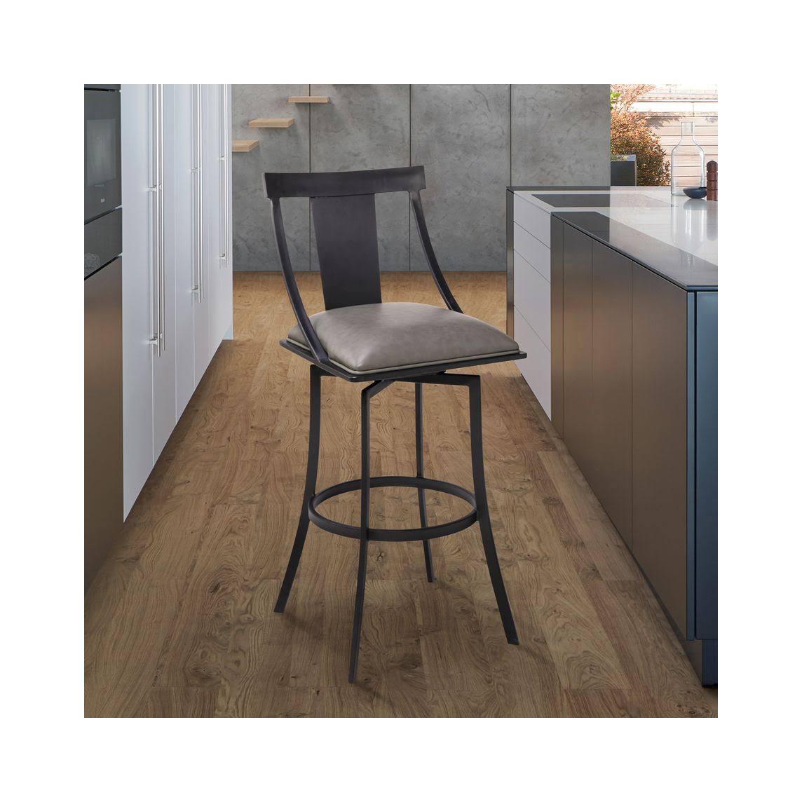 Matte Black Vintage Grey Faux Leather Bar Height Barstool R15096