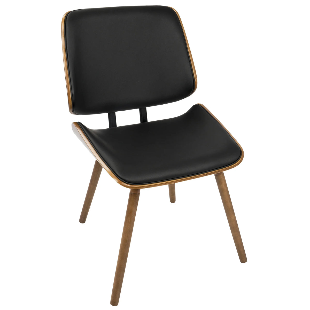 Walnut Black Faux Leather Dining/Accent Chair Set of 2 I7922
