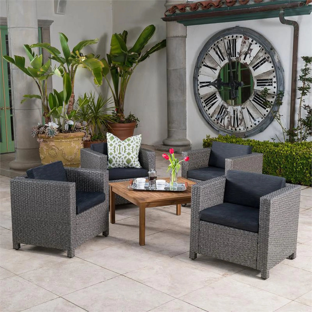 4 Pc Gray Club Chair Set with Wood Coffee Table J319906