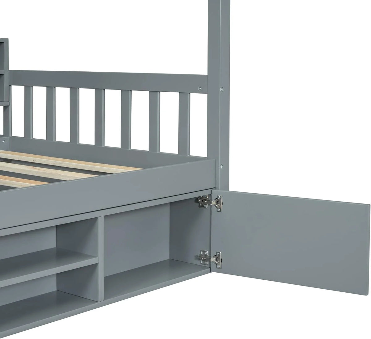 Twin Size Wood House Bed with Storage Shelves P555426