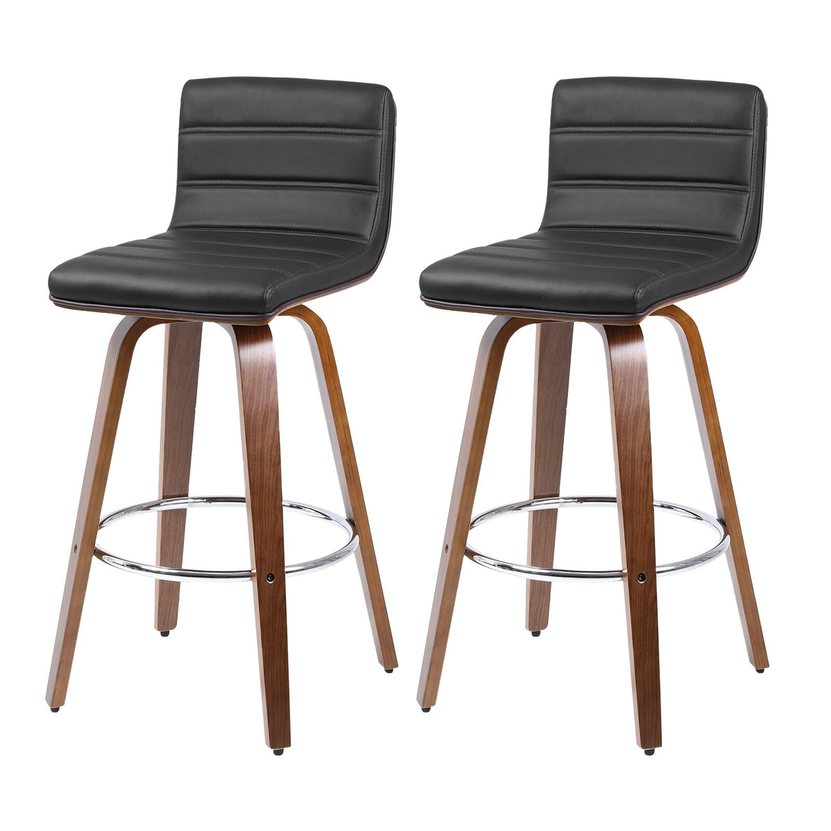 Swivel Wood Bar Stools PU Leather Upholstered Counter Stools Set of 2 Black Total Height 39.4" J8602