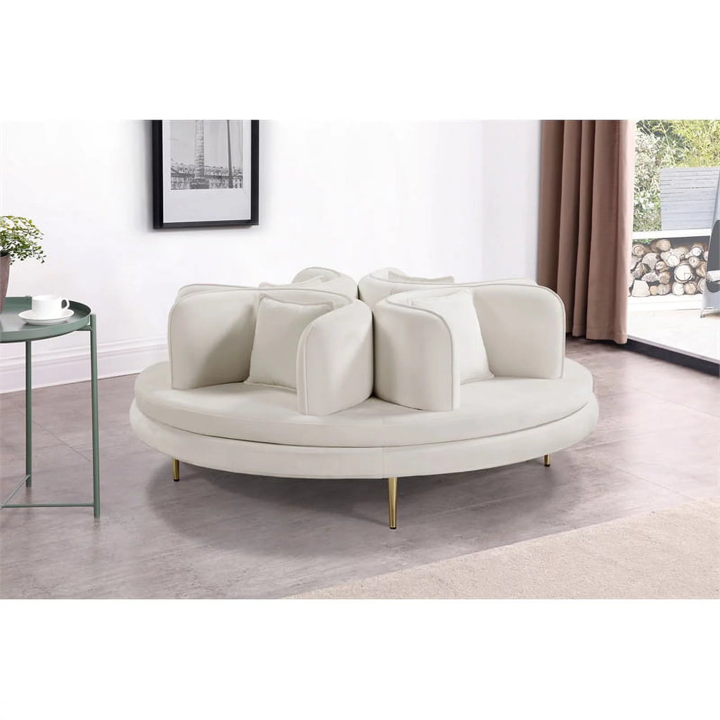 Cream Velvet Roundabout Sofa with Gold Iron Legs G7458