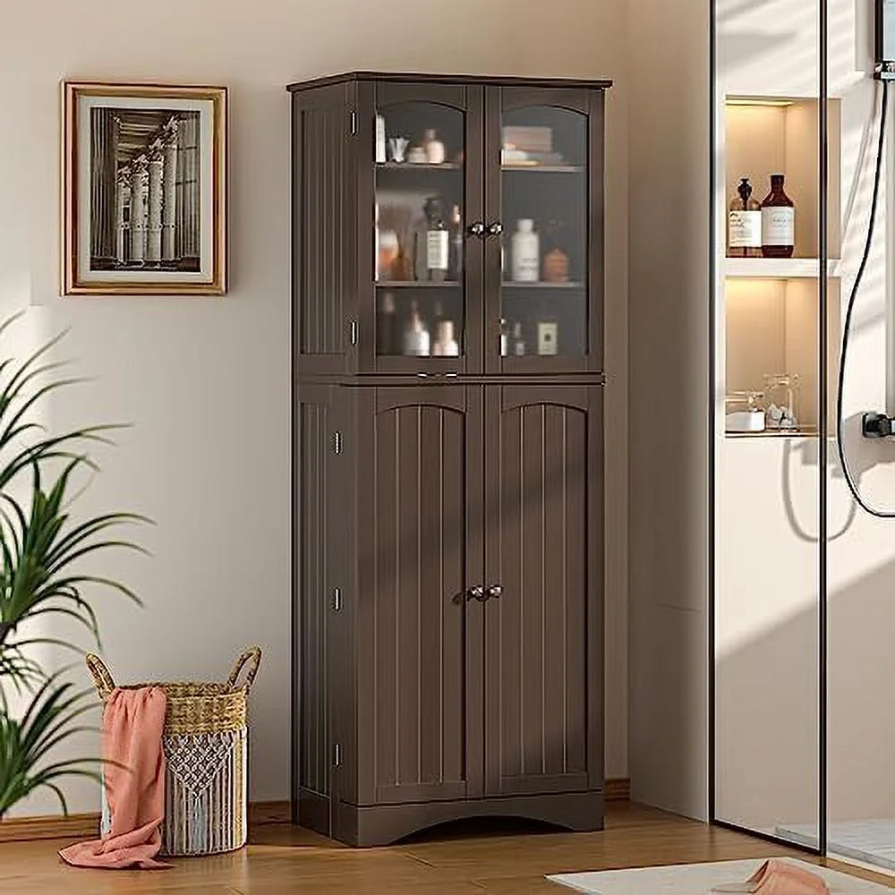 64" Kitchen Pantry Cabinet with Glass Doors and Adjustable Shelves M8983