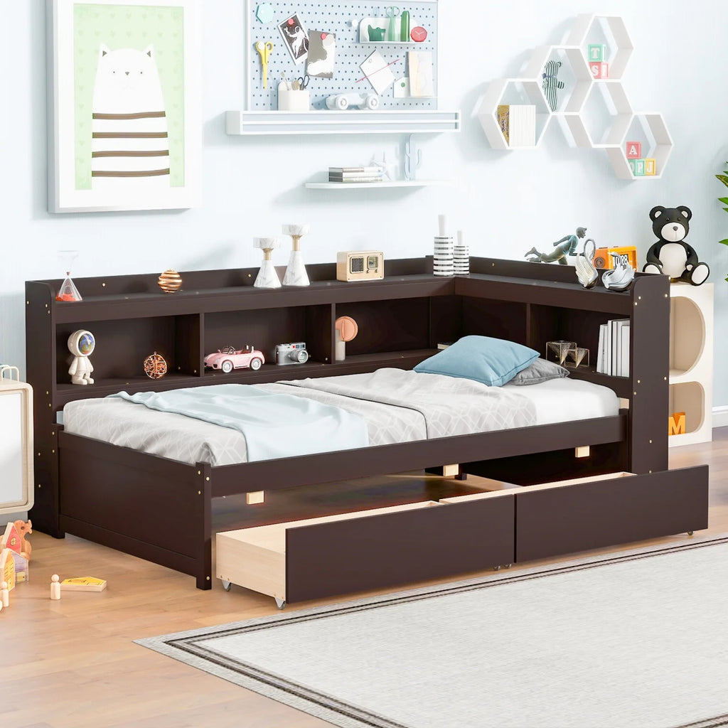 White Wooden Twin Size Platform Bed with 2 Storage Drawers E9741