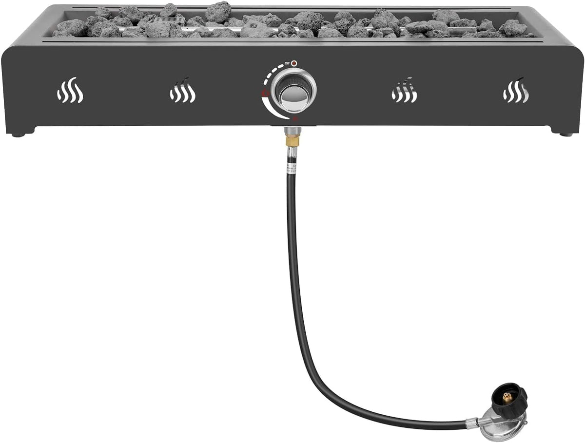 28 Inch Tabletop Gas Fire Pit with Glass Wind Guard and Lava Rock Z28616