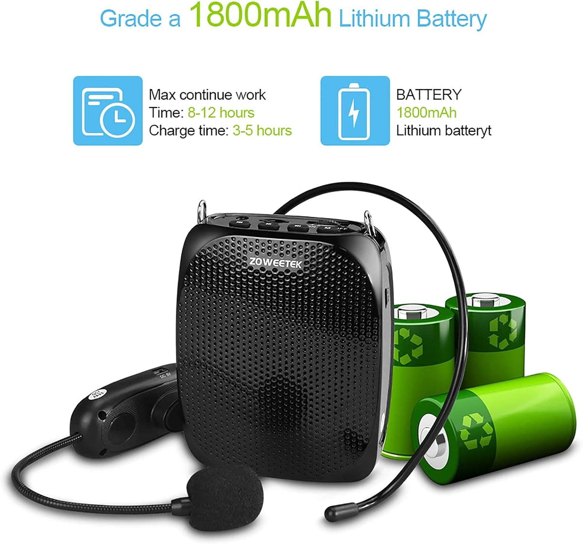 10W Portable Rechargeable Voice Amplifier with UHF Wireless Microphone Headset N615
