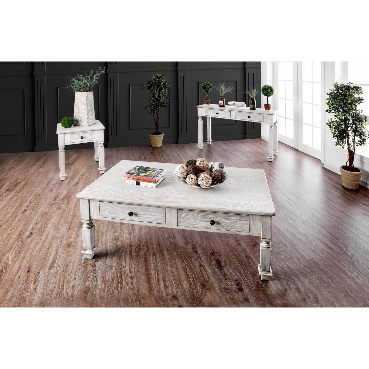 White 52-Inch Solid Wood 2-Drawer Sofa Table M5092