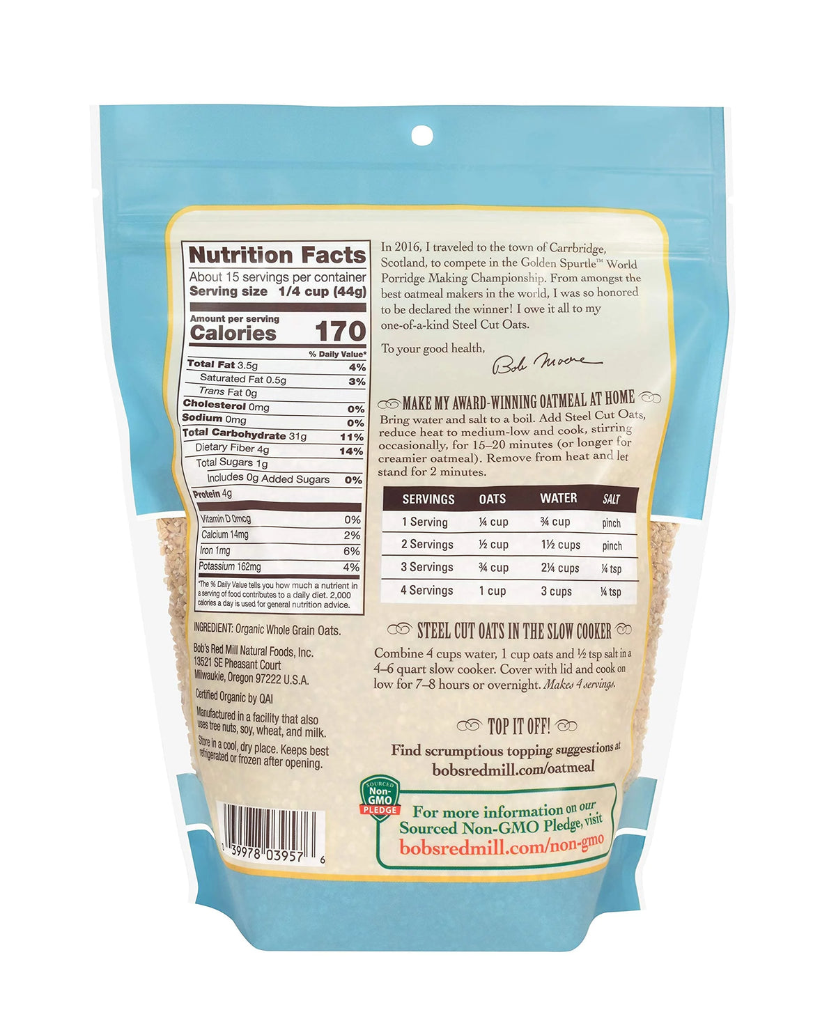 Organic Steel Cut Oats 24 Oz 2 Pk L418