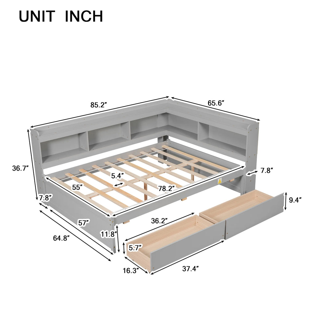 White Wooden Twin Size Platform Bed with 2 Storage Drawers E9741
