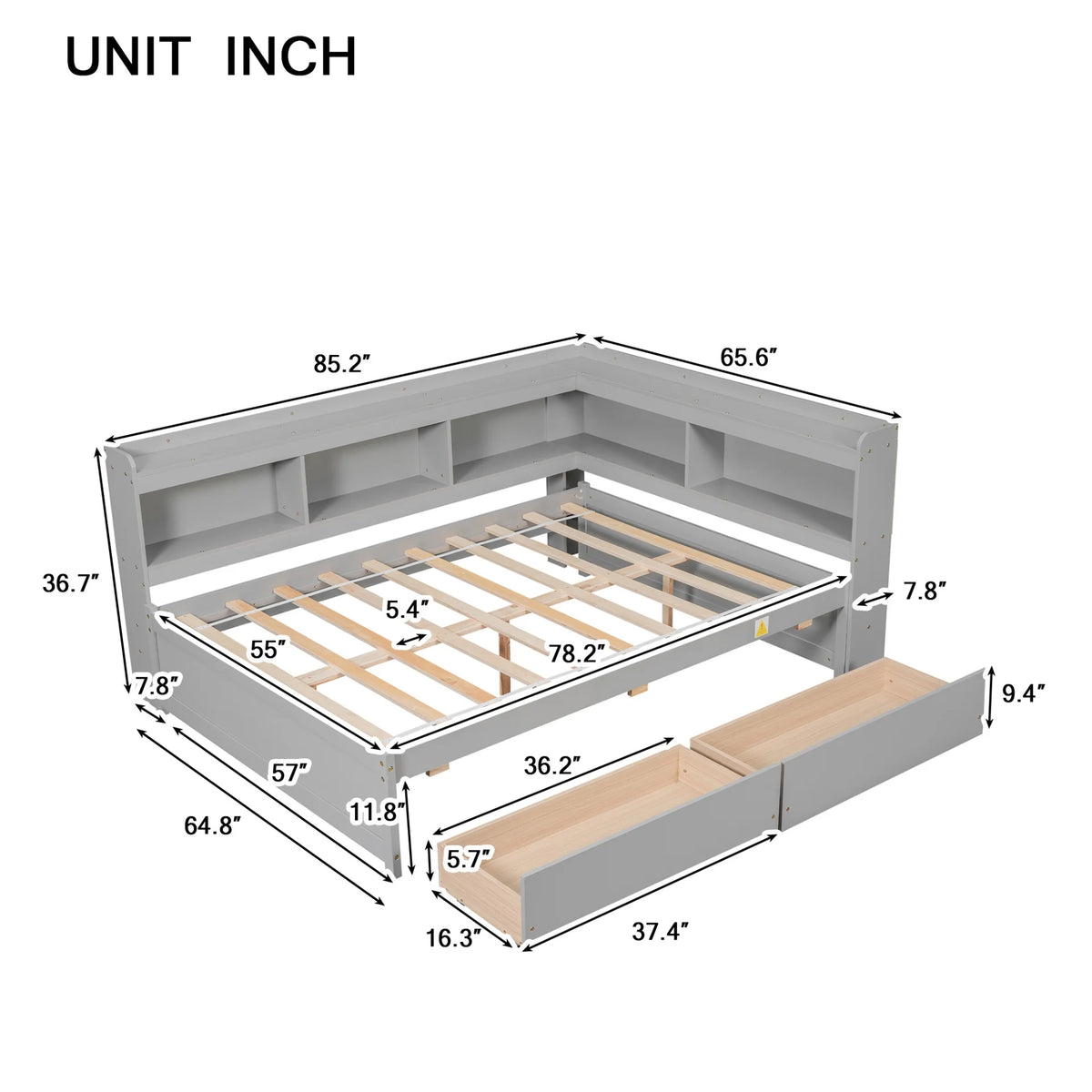 White Wooden Twin Size Platform Bed with 2 Storage Drawers E9741