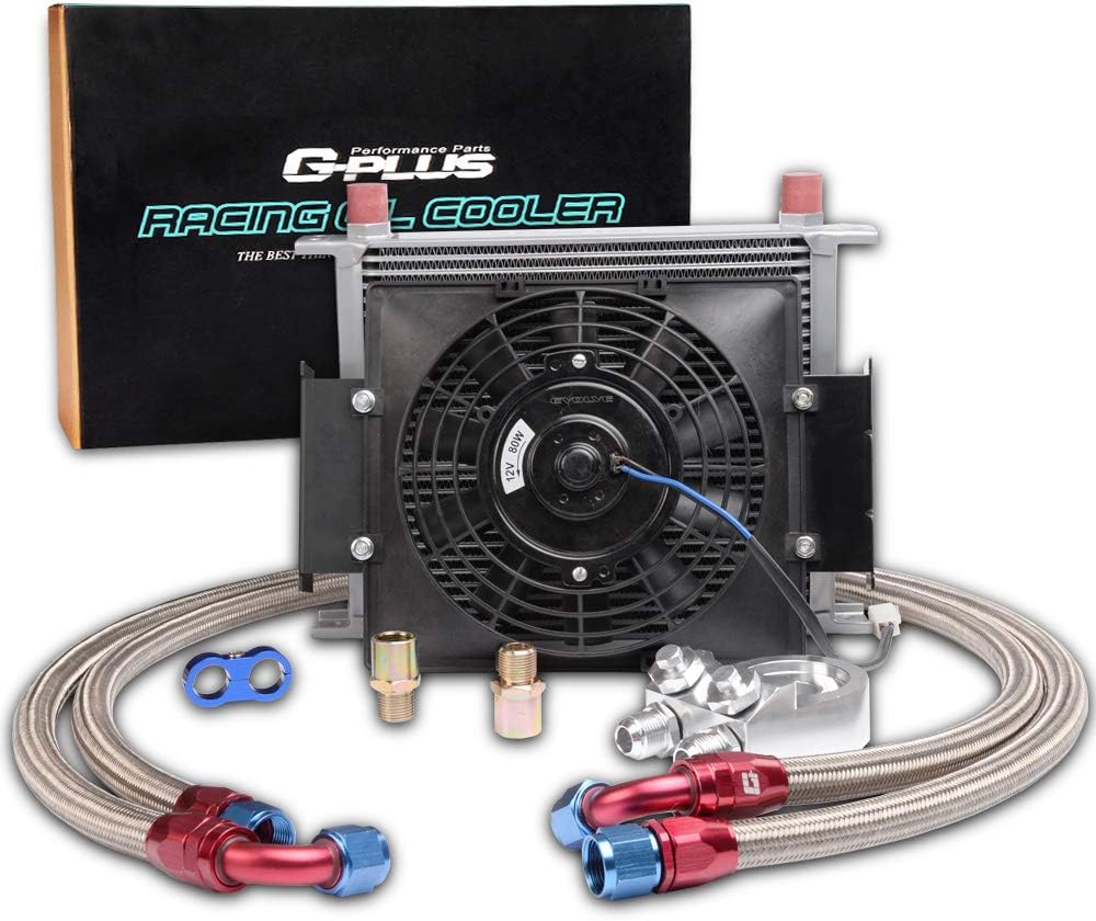 10 Row Black Engine Oil Cooler Kit with Filter Adapter and 7" Electric Fan A85033