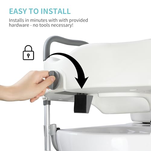 4.5in Raised Toilet Seat with Handles, Heavy Duty Support up to 330lbs, Adjustable Legs W8657