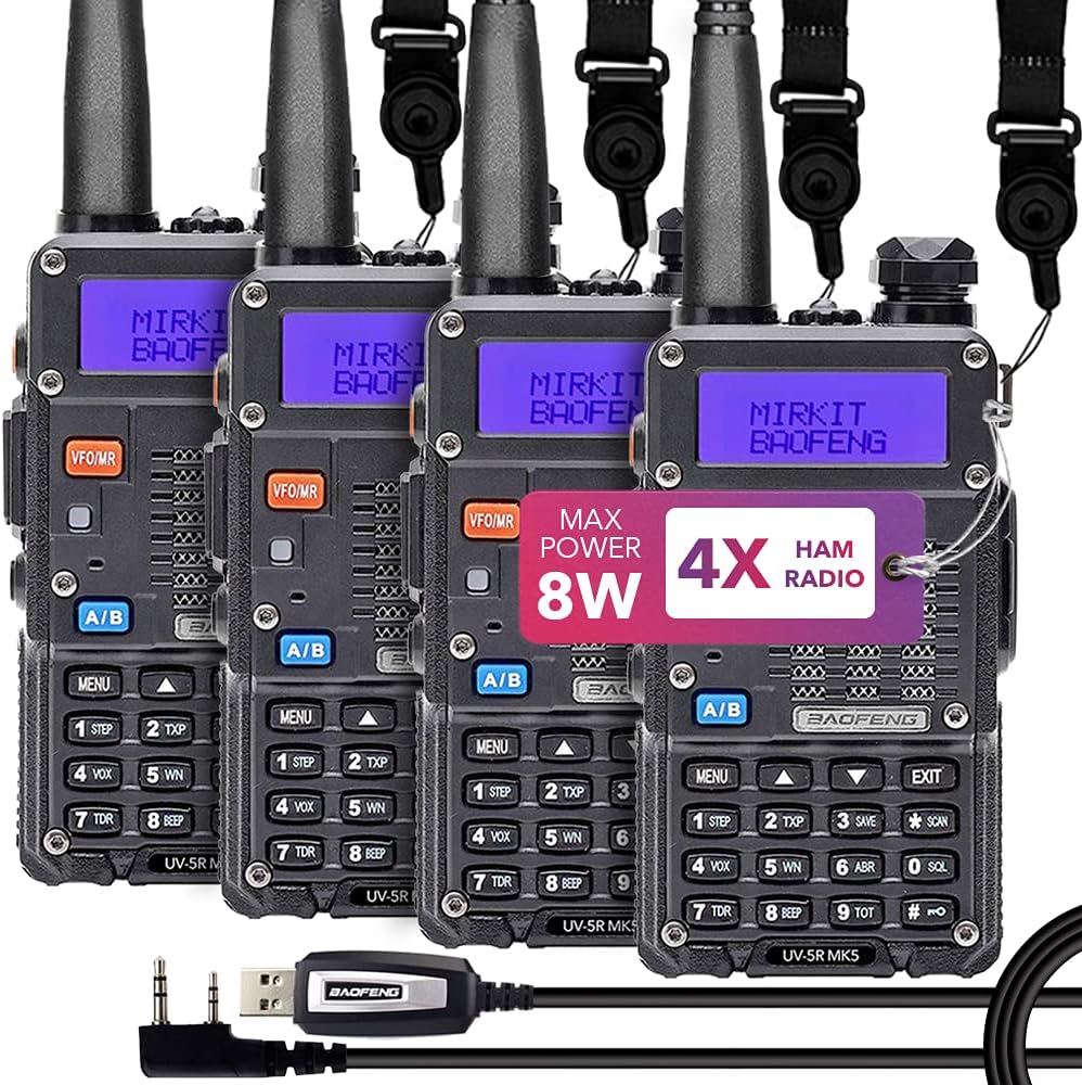 4X Ham Radios 8 Watt Max Power with Lanyards 1800 mAh Li-ion Battery and Programming Cable L339934