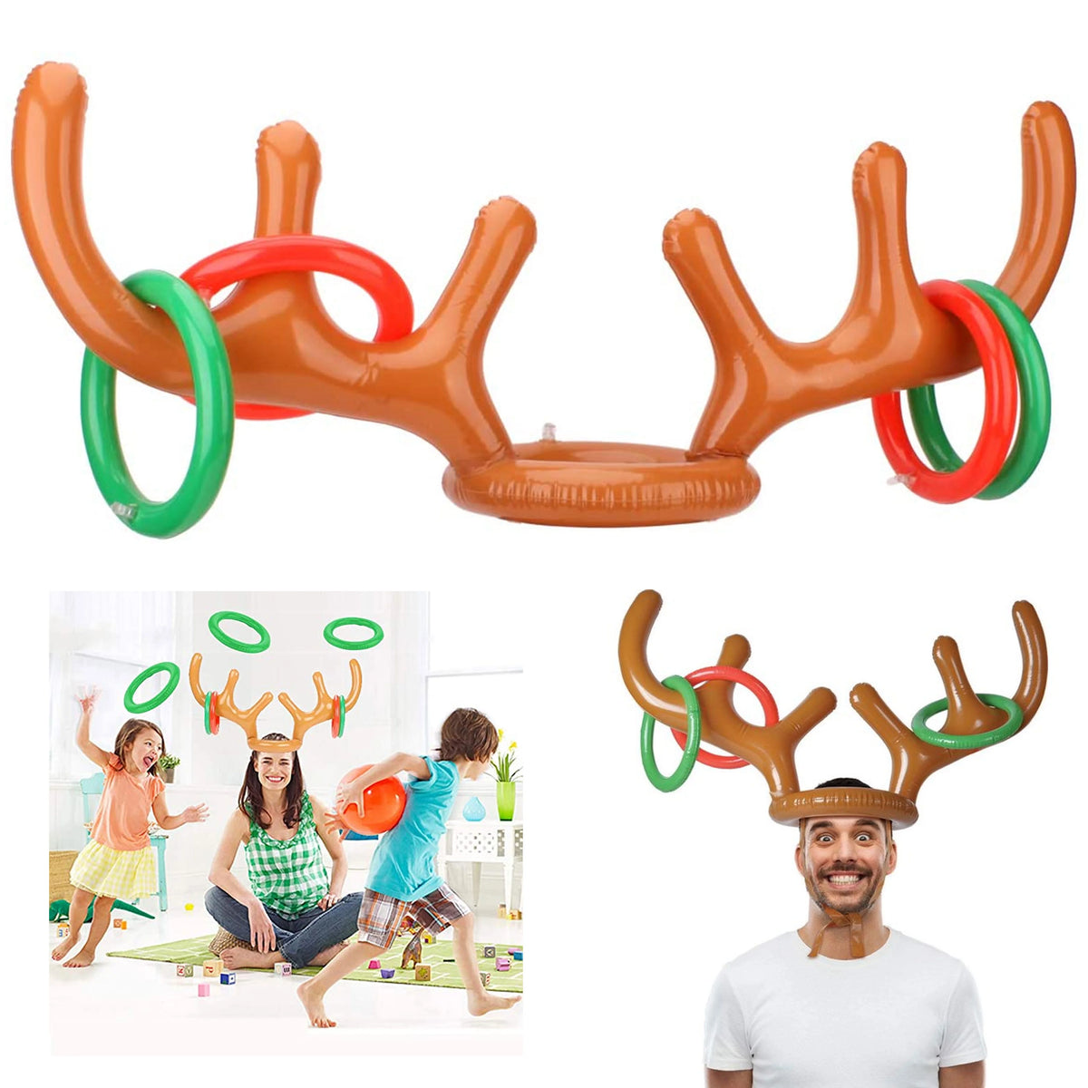 Reindeer Ring Toss Inflatable Antlers Game Xmas Props Toy V76697
