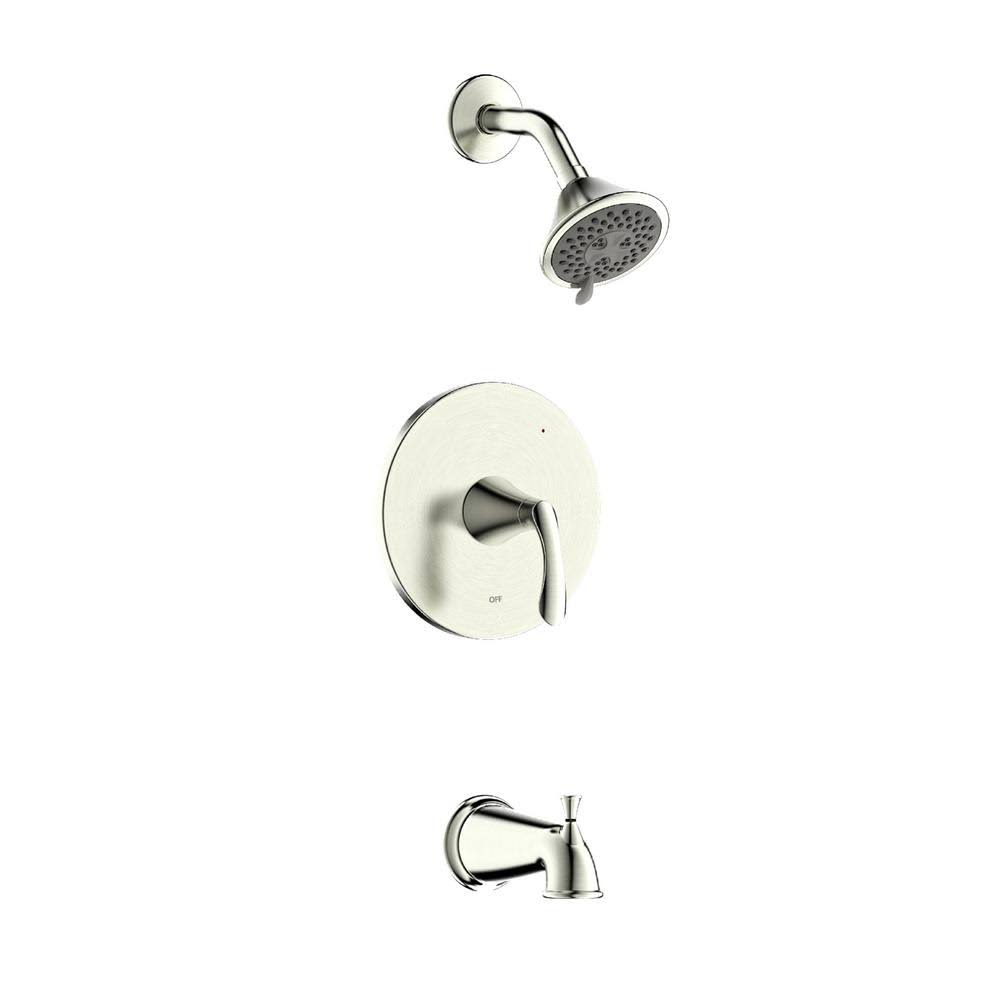 Single Handle 3-Spray Tub and Shower Faucet with Rough-In Valve in Brushed N X2337