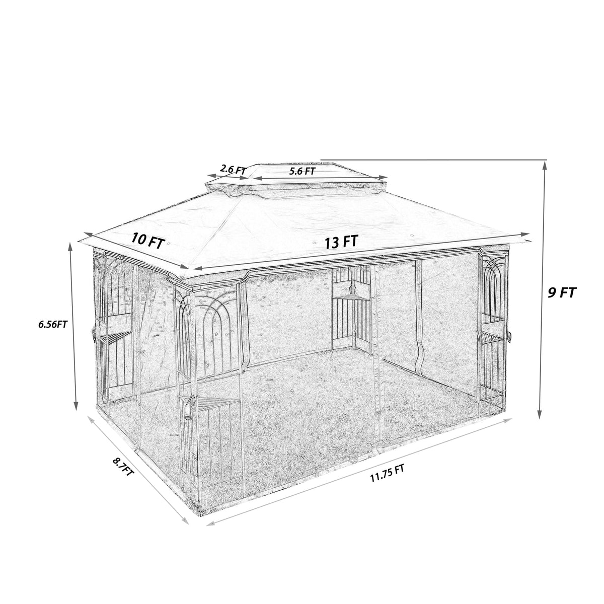 Gray Outdoor Patio Gazebo Canopy Tent with Ventilated Double Roof and Mosquito Net Y680