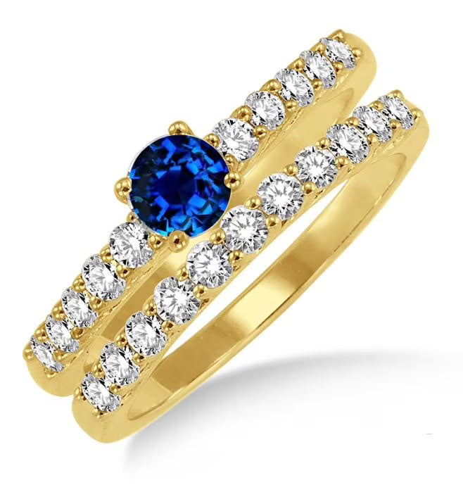 Blue Sapphire And Moissanite Diamond Engagement Ring on 10k Yellow Gold W54826