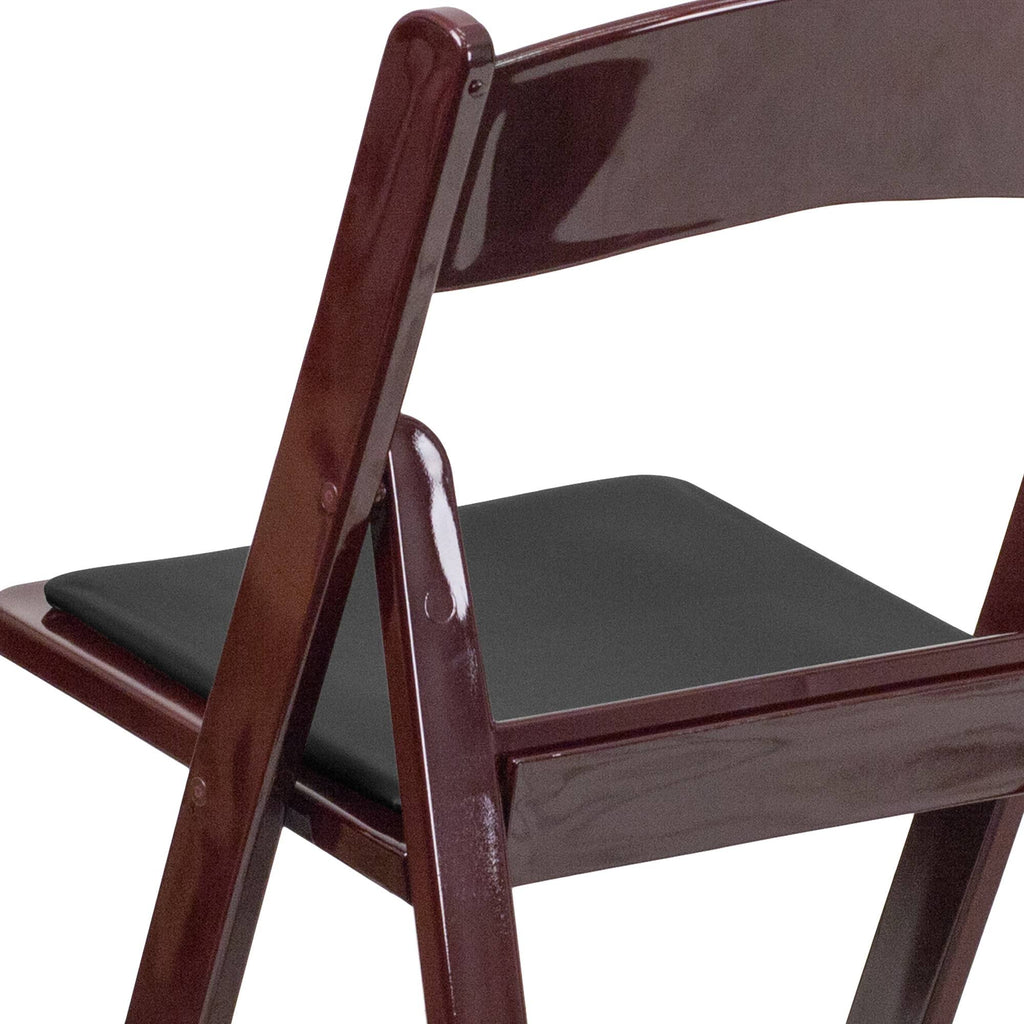 4 Pk Red Mahogany Resin Folding Chair with Black Vinyl Padded Seat U88873