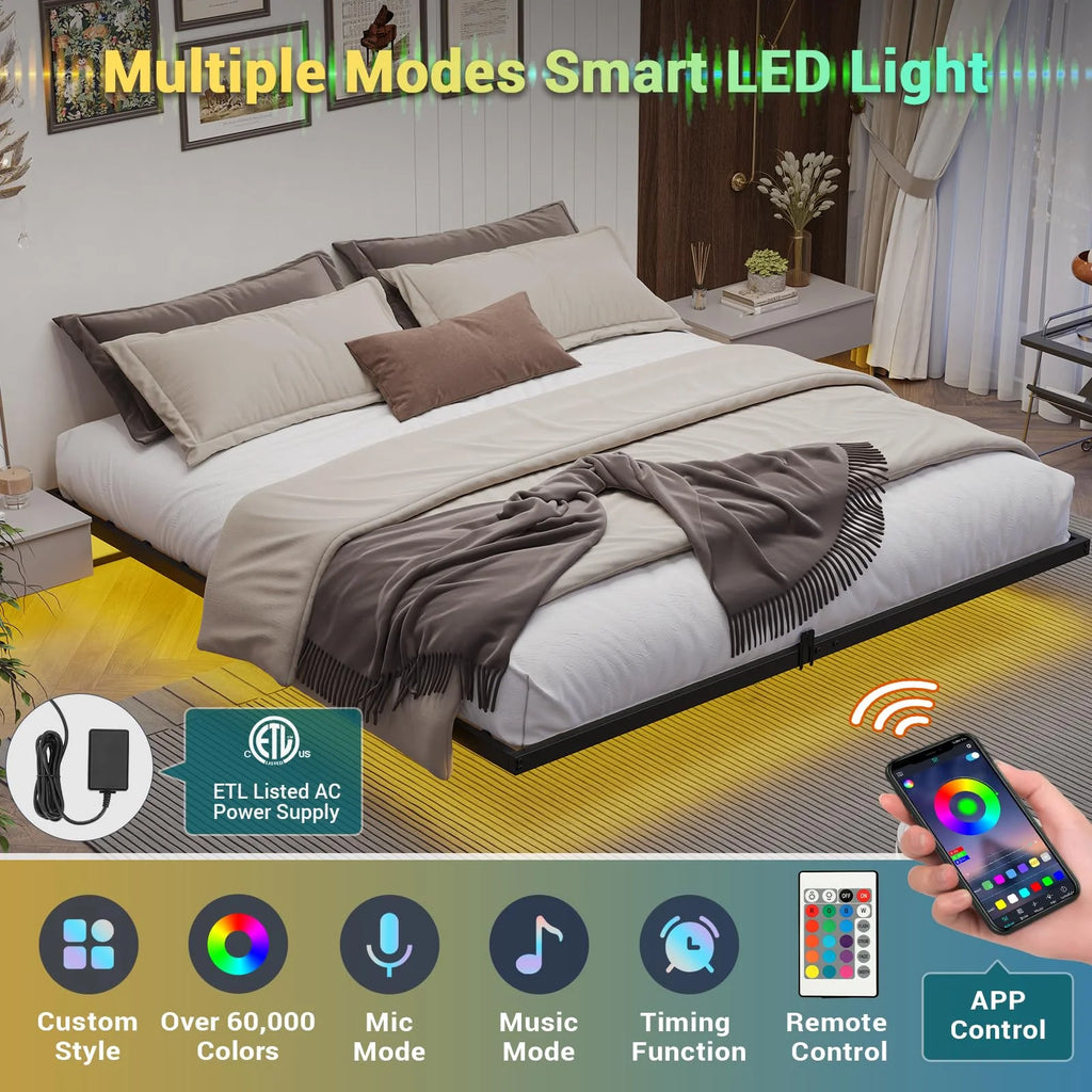Queen Metal Platform Bed Frame with LED Lights P780
