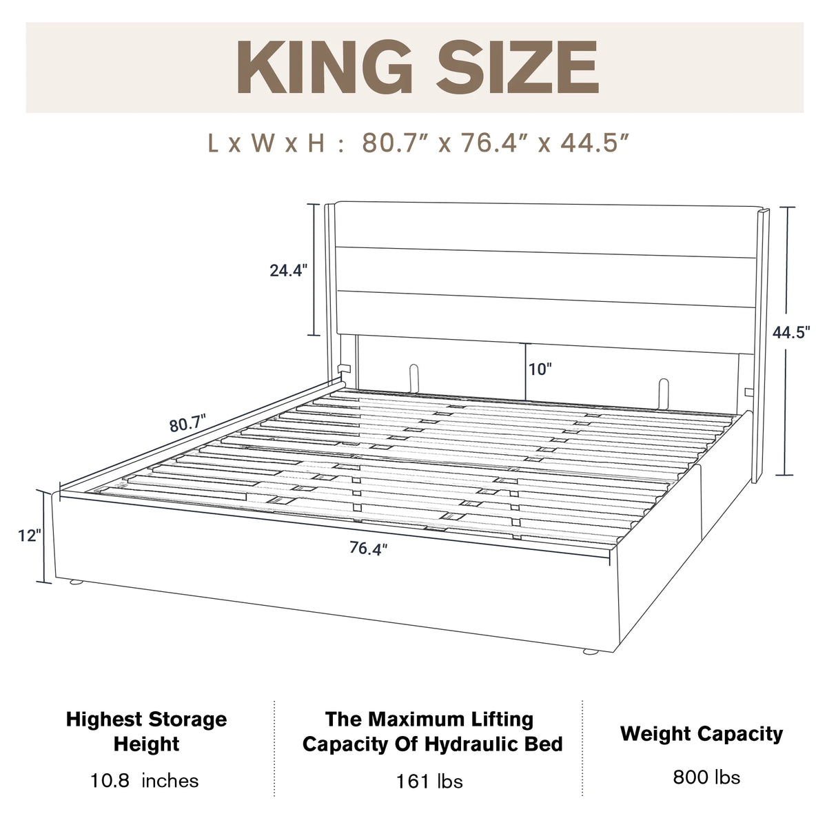 Grey King Size Lift Up Platform Bed Frame with Storage O735
