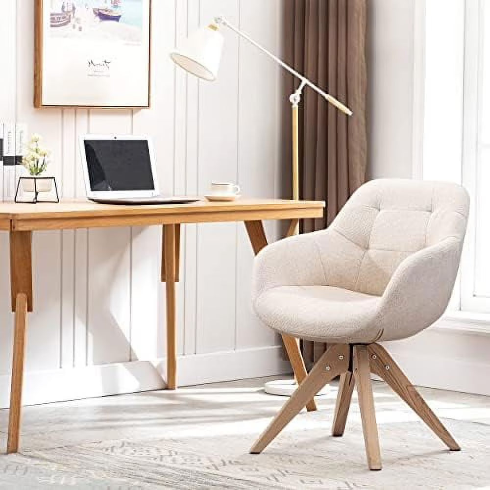 Mid Century Modern Swivel Fabric Accent Chair with Oak Wood Legs W5786