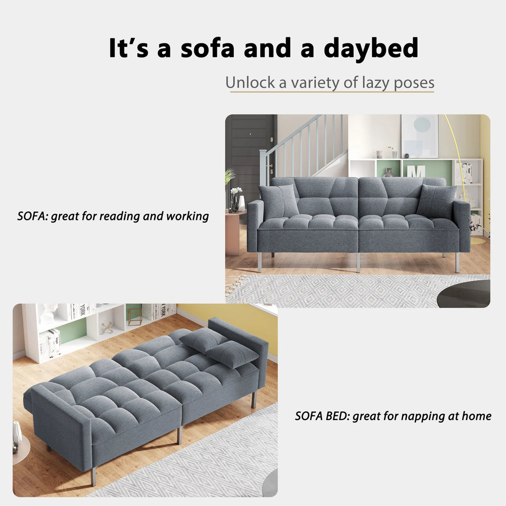 Dark Gray Linen Convertible Futon Sofa Bed J44438