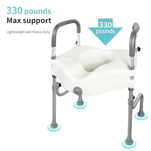 4.5in Raised Toilet Seat with Handles, Heavy Duty Support up to 330lbs, Adjustable Legs W8657