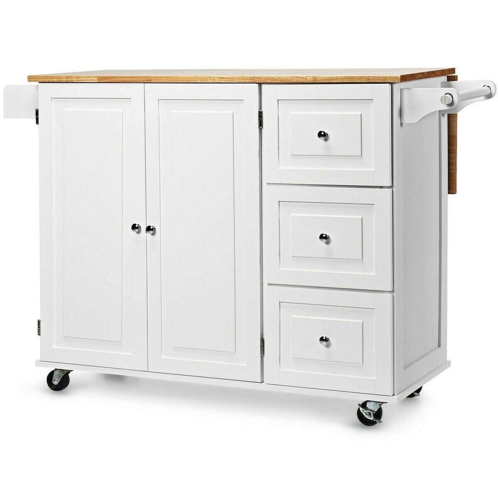 White Drop-Leaf Kitchen Island Cart T304