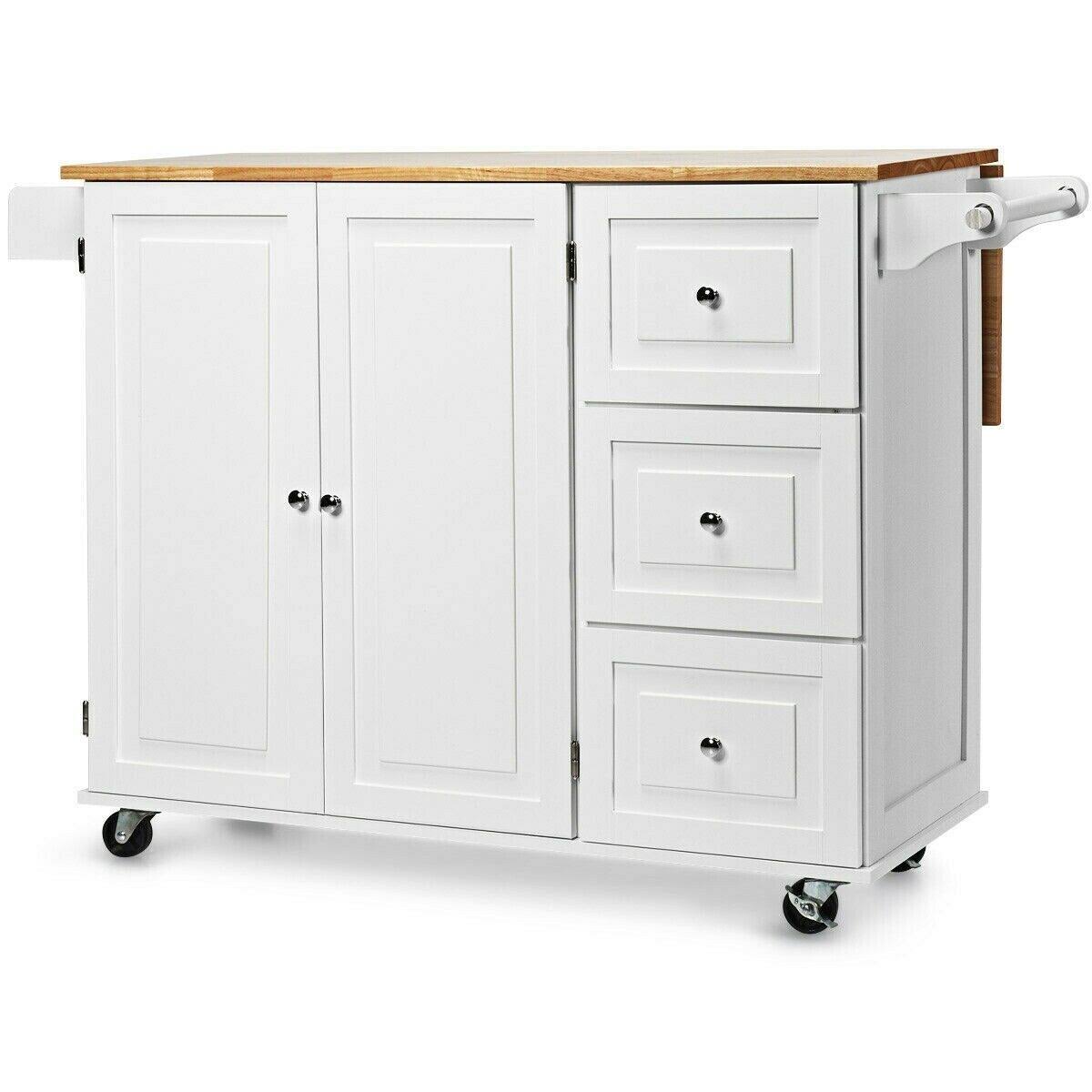 White Drop-Leaf Kitchen Island Cart T304