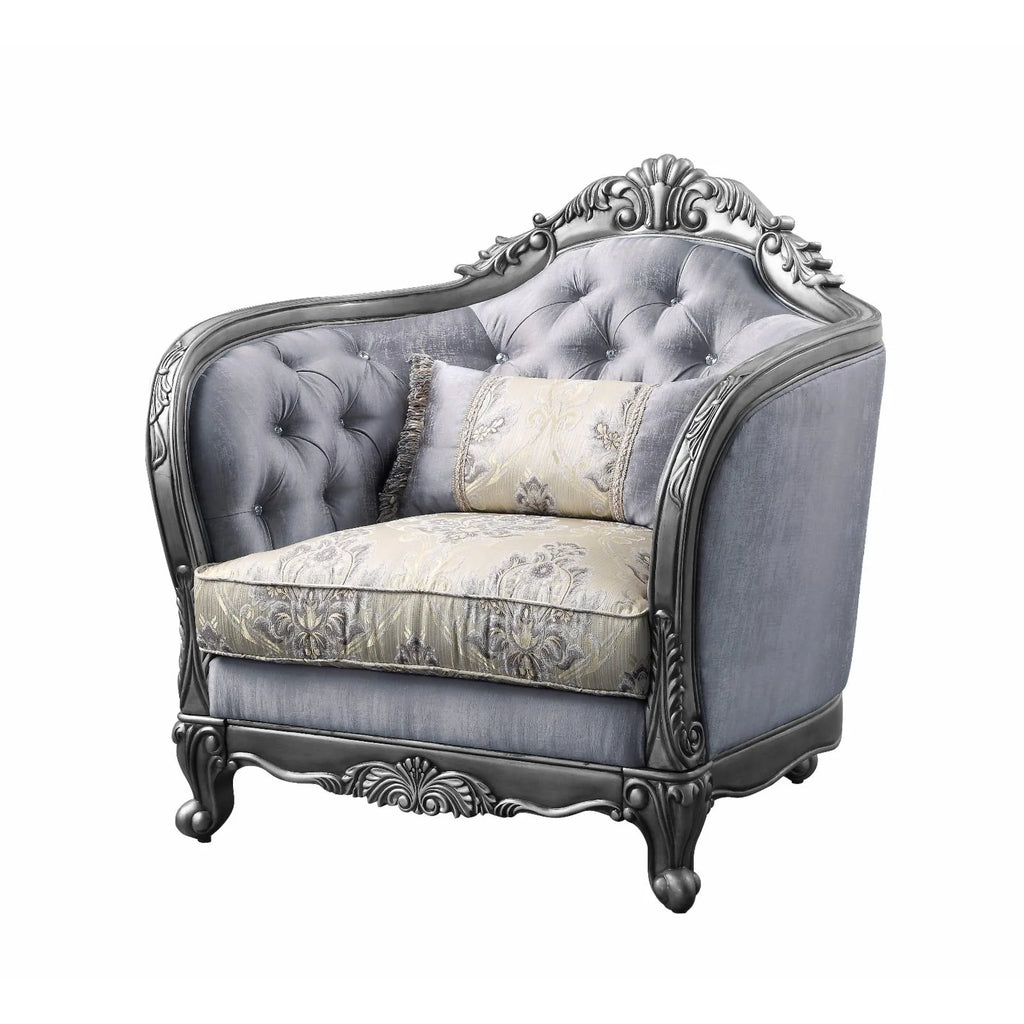 Fabric Button Tufted Chair with 1 Pillow in Platinum Gray G302