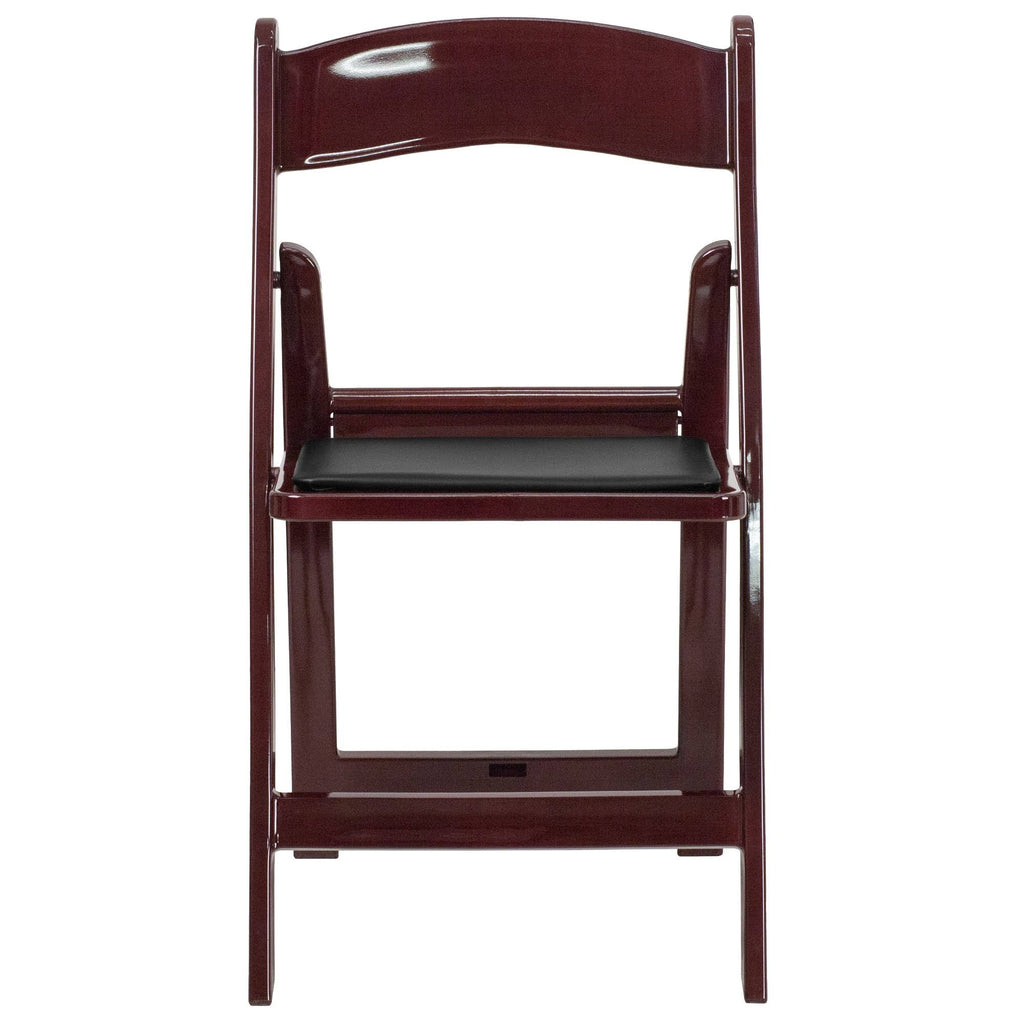 4 Pk Red Mahogany Resin Folding Chair with Black Vinyl Padded Seat U88873