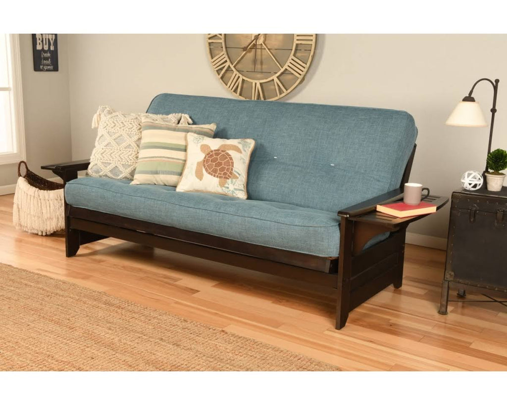 Linen Fabric Mattress in Blue/Espresso E786863