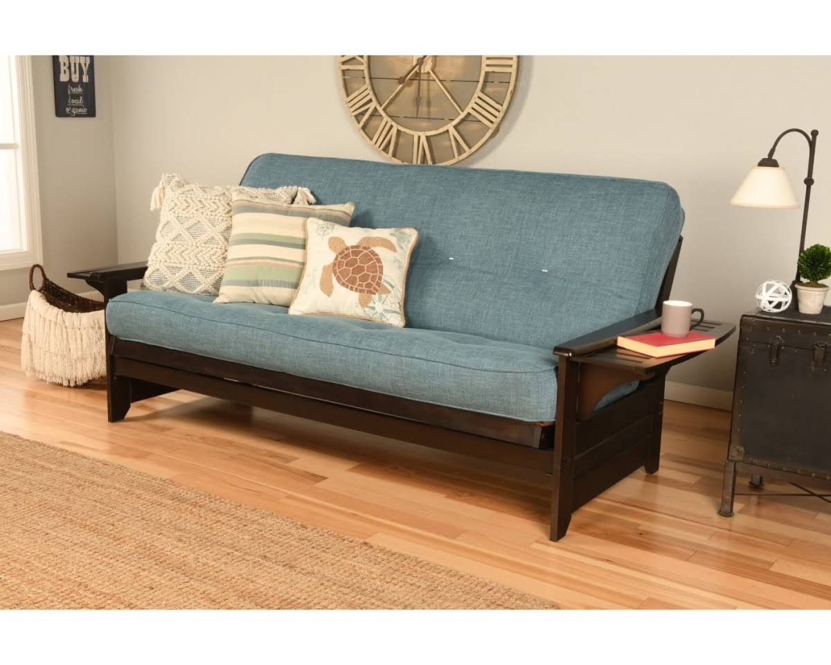 Linen Fabric Mattress in Blue/Espresso E786863