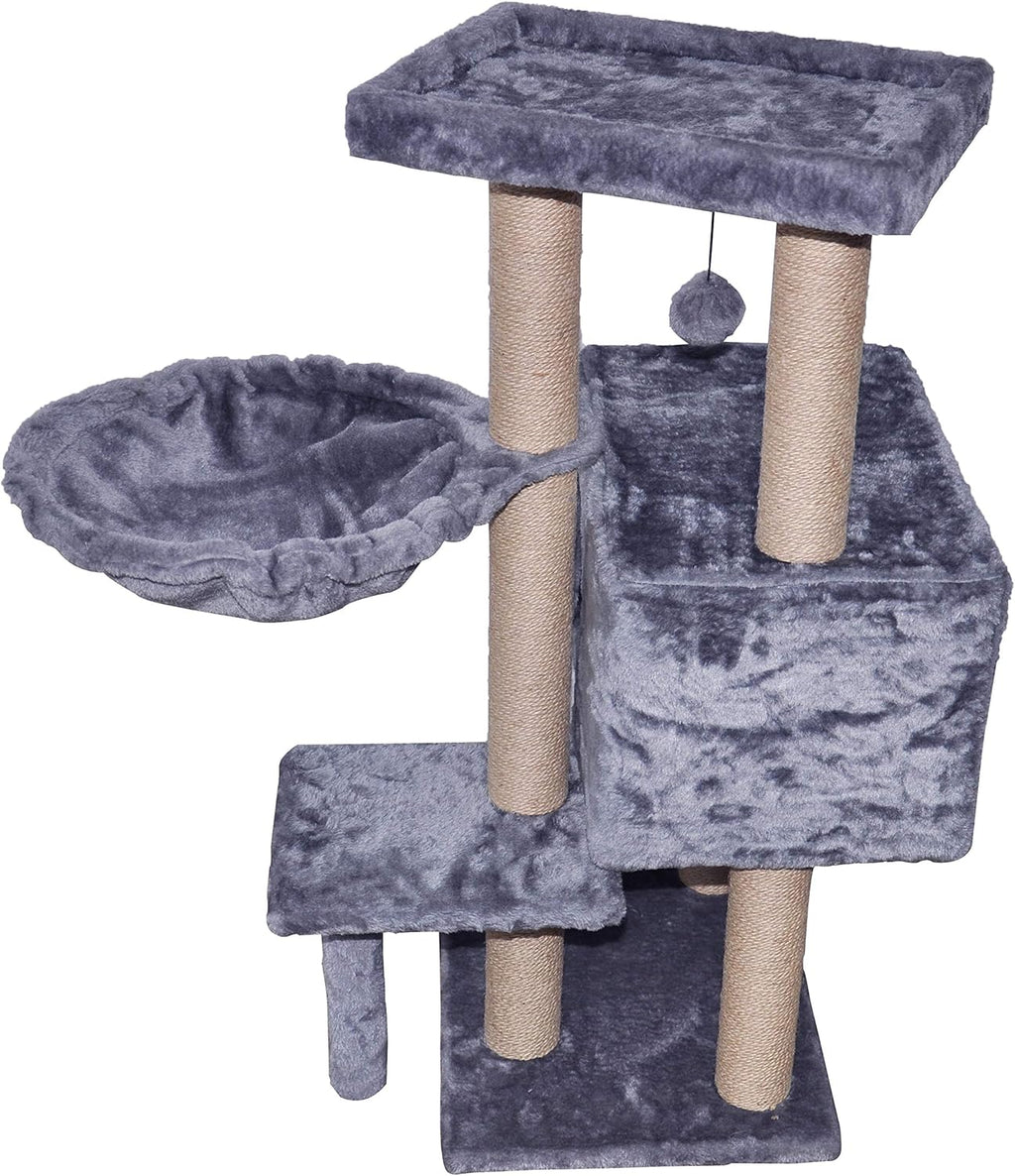 Grey Cat Tree with Scratching Toy and Ball Activity Centre U63043
